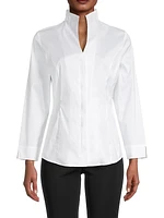 Stretch Cotton Button-Front Blouse