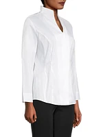 Stretch Cotton Button-Front Blouse