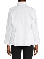 Stretch Cotton Button-Front Blouse