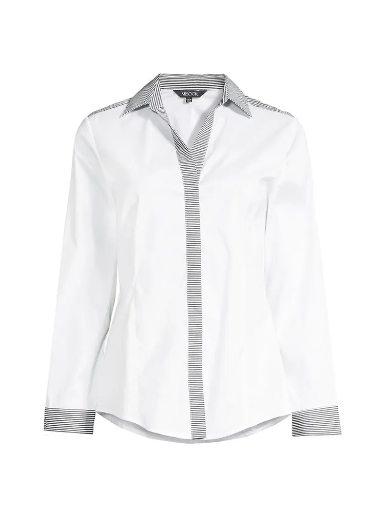 Striped-Trim Stretch Cotton Shirt