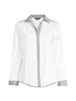 Striped-Trim Stretch Cotton Shirt