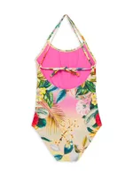 Little Girl's & Girl's Cut-Out One-Piece Swimsuit