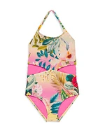 Little Girl's & Girl's Cut-Out One-Piece Swimsuit