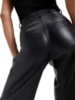 Wide-Leg Faux Leather Trousers