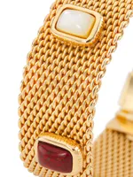 Totem 24K-Gold-Plated, Turquoise, & Glass Paste Cabochon Mesh Bracelet