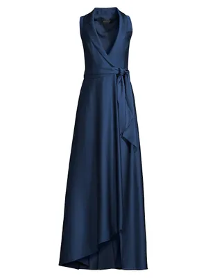 Belted High-Low Wrap Gown