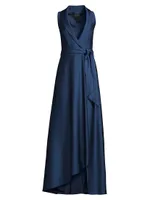 Belted High-Low Wrap Gown