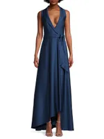 Belted High-Low Wrap Gown