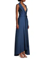 Belted High-Low Wrap Gown