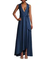 Belted High-Low Wrap Gown