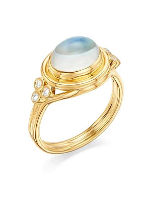 Classic 18K Gold, Diamond & Blue Moonstone Temple Ring