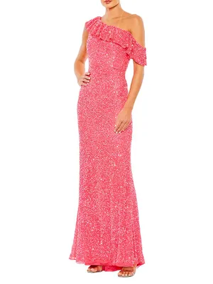 One-Shoulder Sequin-Embellished Gown