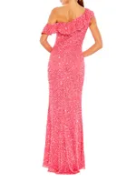 One-Shoulder Sequin-Embellished Gown