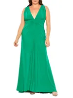 Plus Sleeveless Draped A-Line Gown