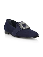 Carlton Rhinestone Buckle Suede Loafers