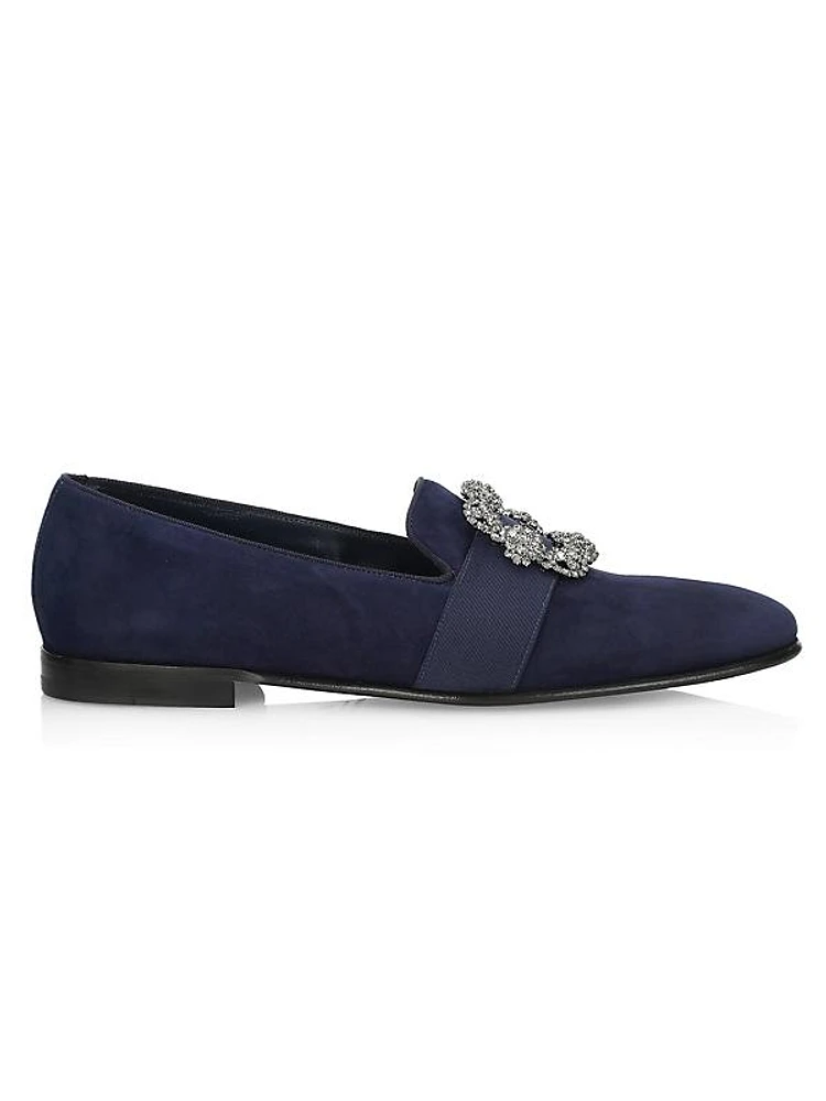 Carlton Rhinestone Buckle Suede Loafers