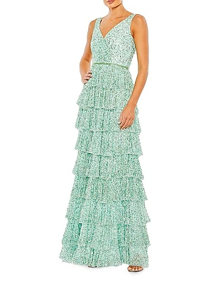 Ieena Tiered Ruffle Sequin Gown