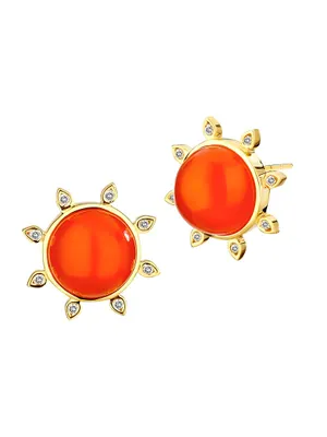 Cosmic 18K Yellow Gold, Orange Chalcedony, & Diamond Sun Stud Earrings