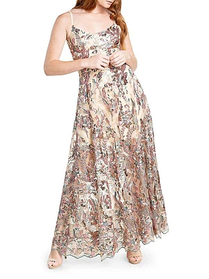 Umalina Floral Sequin Fit & Flare Gown