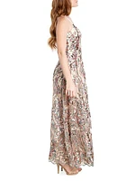 Umalina Floral Sequin Fit & Flare Gown