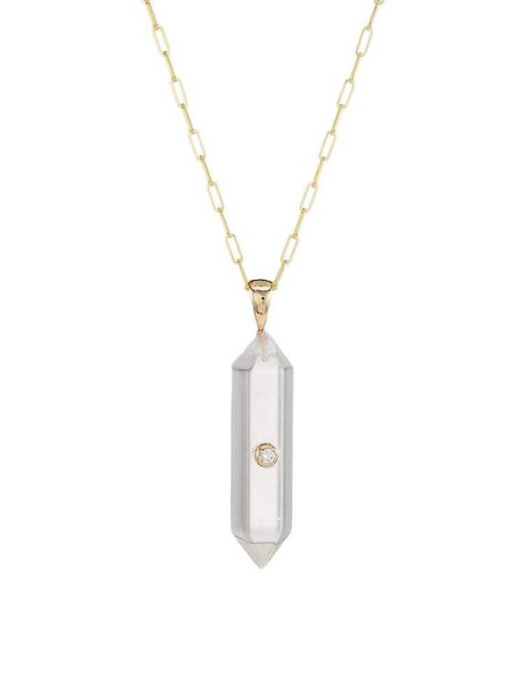 Power Crystals 14K Yellow Gold, Rock Crystal, & Diamond Pendant Necklace