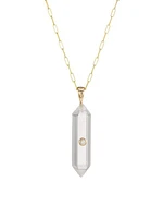 Power Crystals 14K Yellow Gold, Rock Crystal, & Diamond Pendant Necklace