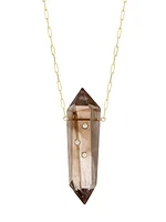 Power Crystals 14K Yellow Gold, Smoky Quartz, & Diamond Pendant Necklace