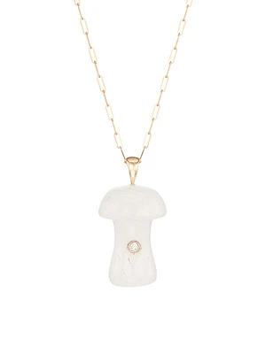 Power Crystals 14K Yellow Gold, Rose Quartz, & Diamond Mushroom Pendant Necklace