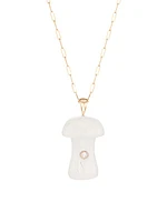 Power Crystals 14K Yellow Gold, Rose Quartz, & Diamond Mushroom Pendant Necklace