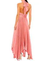 Pleated Satin Halterneck Gown