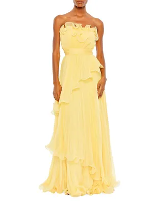 Strapless Ruffled Chiffon Gown