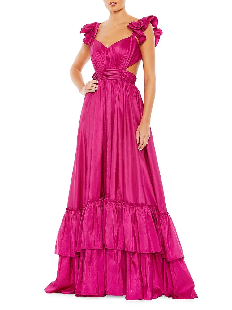 Ieena Cut-Out Ruffled Satin Gown