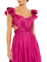 Ieena Cut-Out Ruffled Satin Gown