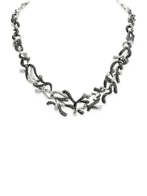 Oceanic Black Rhodium-Plate, Sterling Silver, Pearl & Black Diamond Collar Necklace