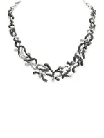 Oceanic Black Rhodium-Plate, Sterling Silver, Pearl & Black Diamond Collar Necklace