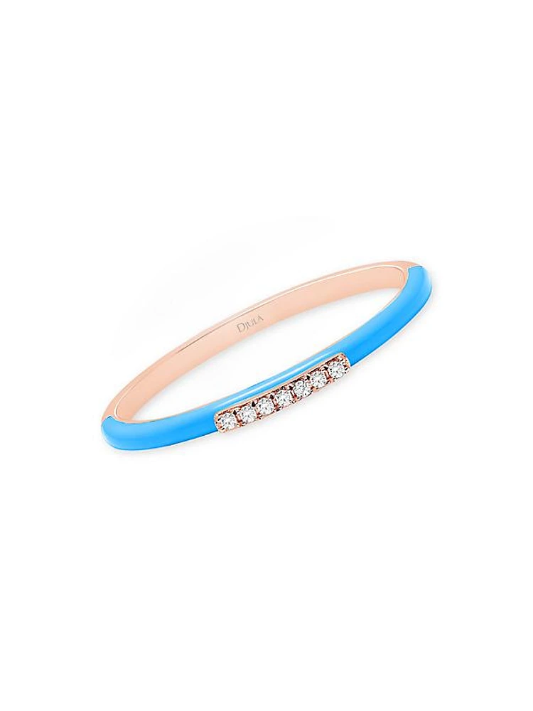 Marbella 14K Rose Gold, Light Blue Enamel, & Diamond Ring