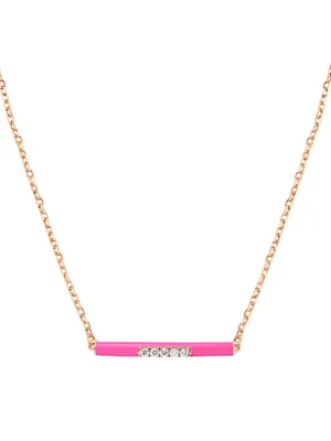 Marbella 14K Gold, Pink Enamel & Diamond Bar Necklace