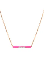 Marbella 14K Gold, Pink Enamel & Diamond Bar Necklace