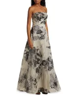 Strapless Floral A-Line Gown