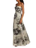 Strapless Floral A-Line Gown