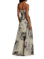 Strapless Floral A-Line Gown