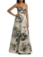 Strapless Floral A-Line Gown