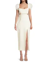 Taliah Feather-Embellished Cut-Out Midi-Dress