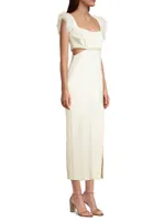 Taliah Feather-Embellished Cut-Out Midi-Dress