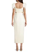 Taliah Feather-Embellished Cut-Out Midi-Dress