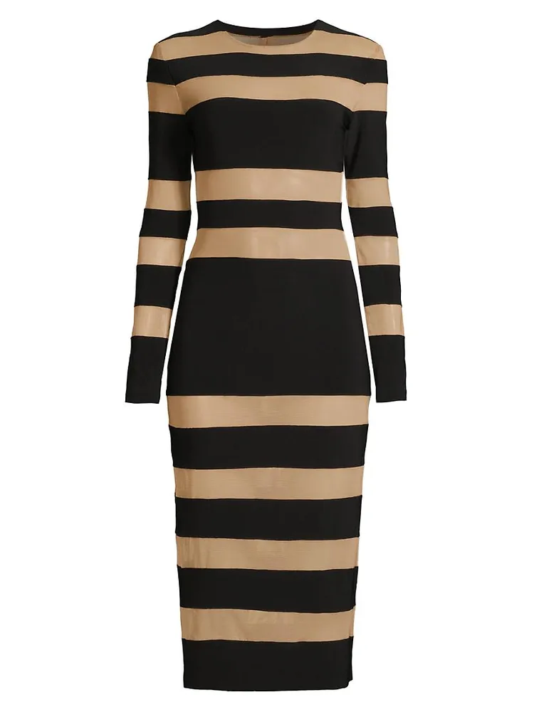 Semi-Sheer Striped Midi-Dress