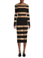 Semi-Sheer Striped Midi-Dress