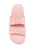 Heart-Print Two-Strap Slides