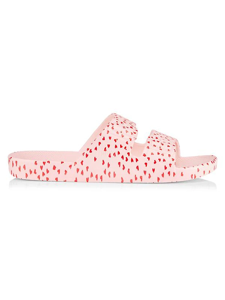 Heart-Print Two-Strap Slides