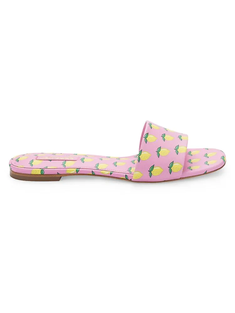 Ivy Lemon-Print Leather Mules